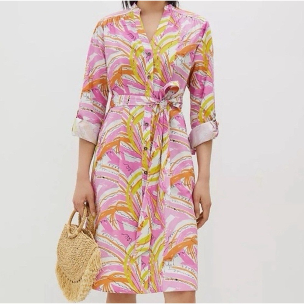 Vera For Anthropologie Confetti Midi Shirt Dress in Pink/Yellow/Orange Sz‎ M